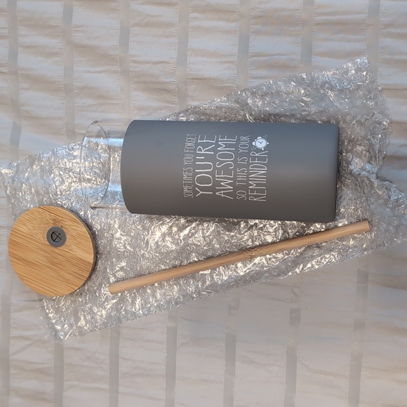 Inspirational Glass Cup with Bamboo Lid & Straw 20oz - Picture 1 of 5